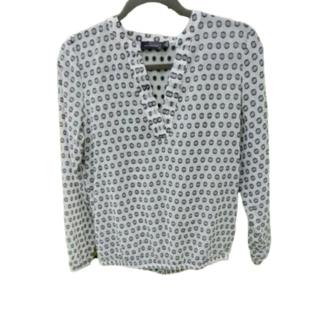 The limited v neck sheer long sleeve polka dots